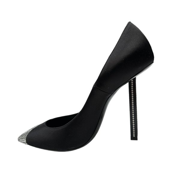 Saint Laurent Black Satin & Crystals Heels - Picture 4 of 9